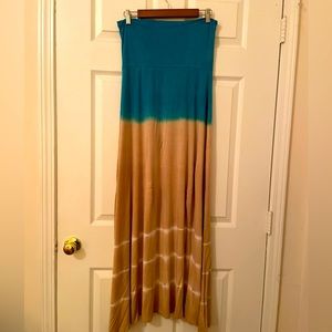 HMS Turquoise and Beige Tie Dye Maxi Skirt